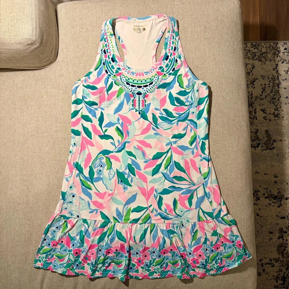 Lilly Pulitzer Luxletic Sleeveless Ruffle Hem Dress Size L RN 88189 - Picture 1 of 3
